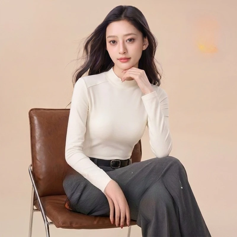 Cash Commodity Autumn Winter Base Layer: De Rong 10A Antibacterial Non-sweat-inducing Semi-high-necked Women's Thermal Clothing.