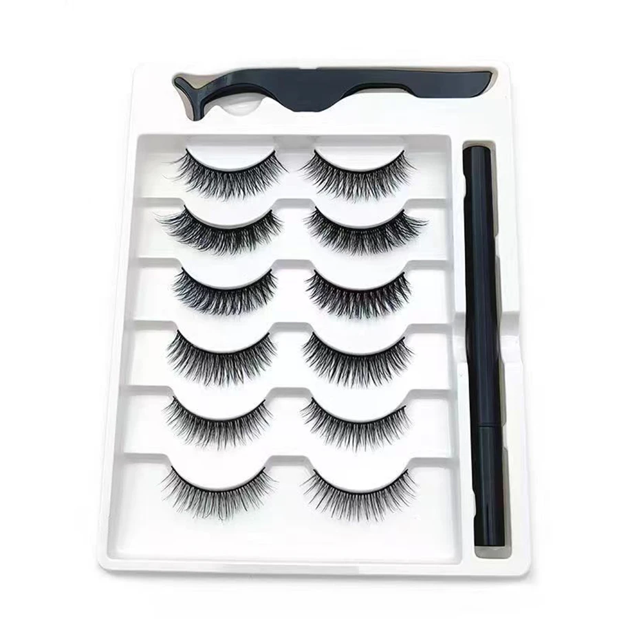 6 pairs of magnetic false eyelash sticky eyeliner pens, not easy to stain and leak, mixed with various eyelash lengths