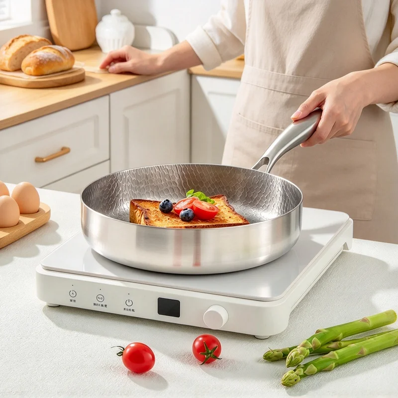 Titanium Coated Stainless Steel Nonstick Frying Pan, 20/24cm Multi Size Skillet for Home Cooking, Works on Gas and Induction
