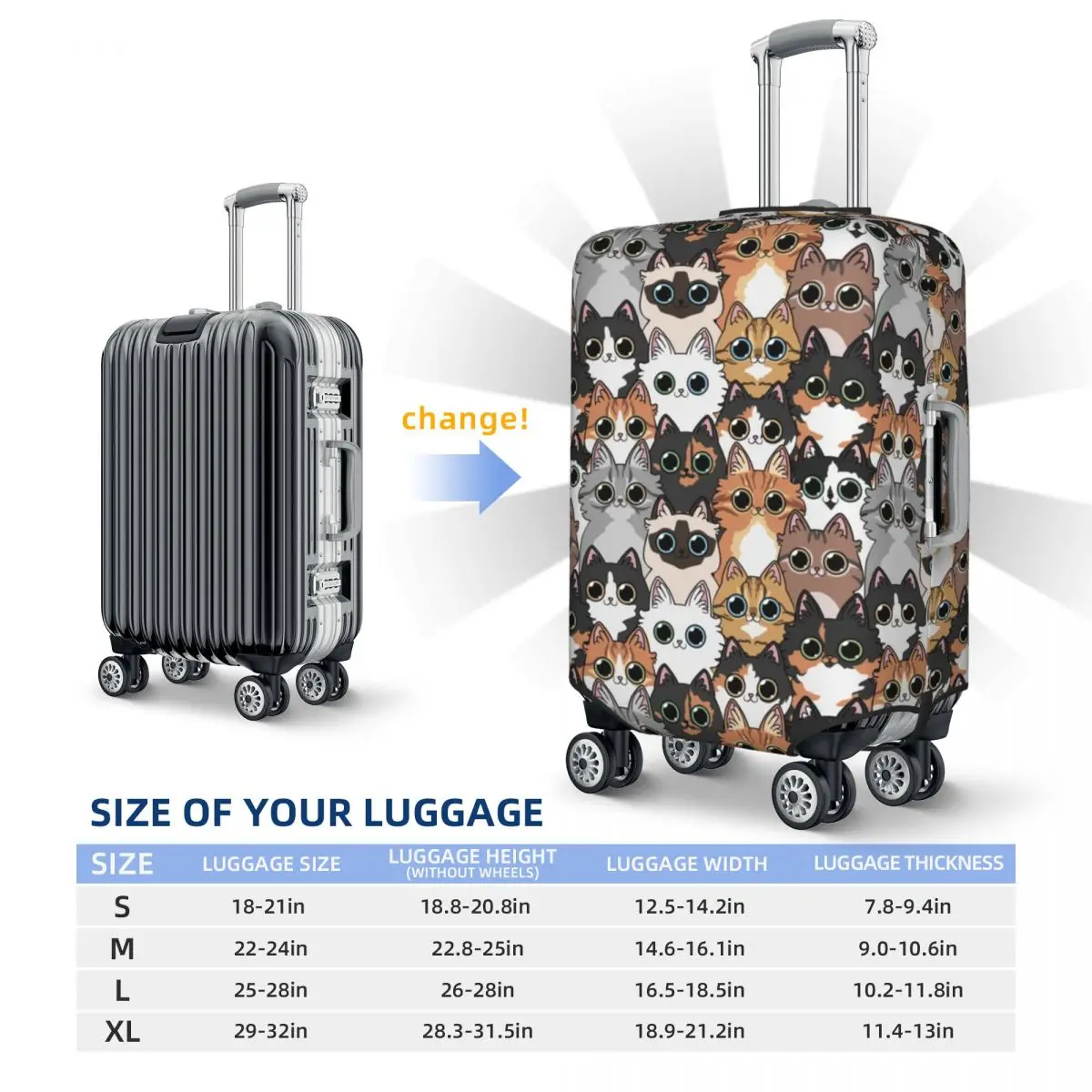 Cute Cats Repeat Suitcase Cover Holiday Funny Animal Manga Practical Luggage Supplies Business Protector
