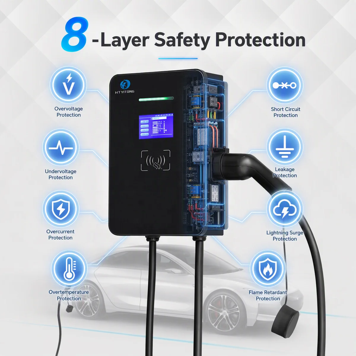 11kW EV Charging Station 16A 380V Type 2 Wall Box Charger With 5 Meter Cable LED Screen OCPP Smart Charger