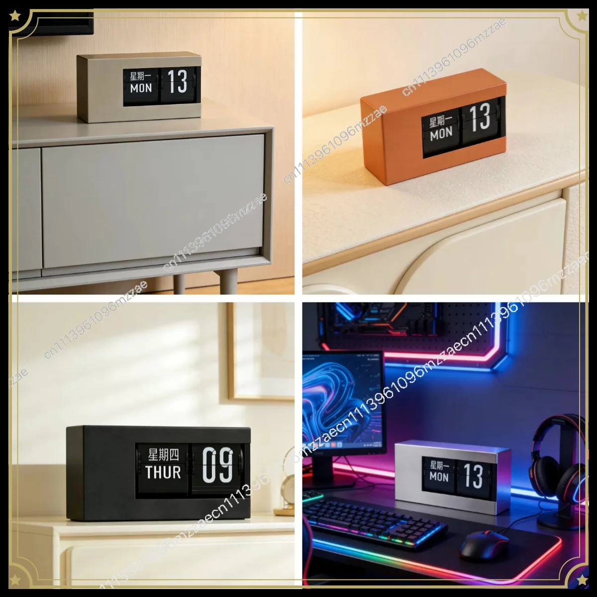 Smart Turning Clock with Calendar Desktop Mechanical Automatic Perpetual Calendar Sunday Calendar Household Practical Turning