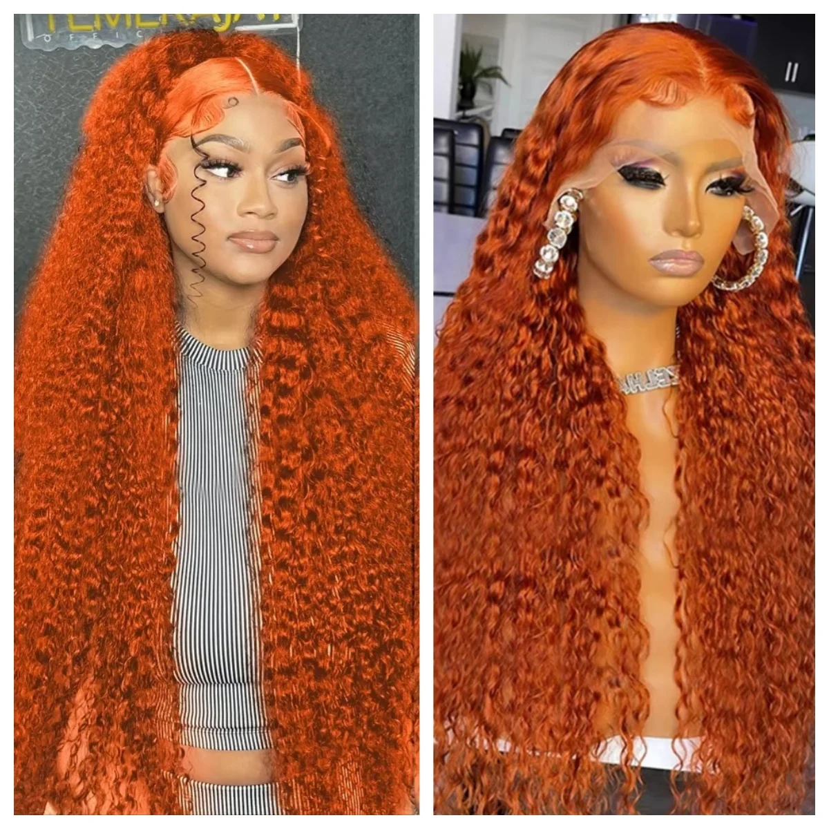 180 Density Glueless wigs 350# Orange Ginger Deep Wave HD Lace Front Wigs Human Hair Curly Lace Frontal Wigs For black Women