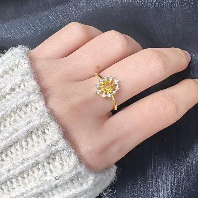 High sense light luxury S925 sterling silver plated 18K gold natural colored treasure ring index finger ring Ins niche