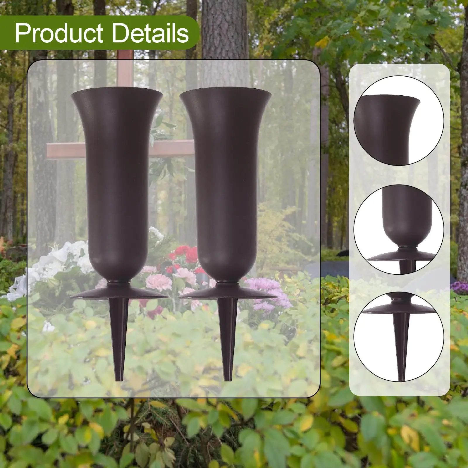 2 Pieces Cemetery Vase with Stake Accessories Yard Lightweight Decorations Supplies Memorial Gift for Cemetery Memorial Vase