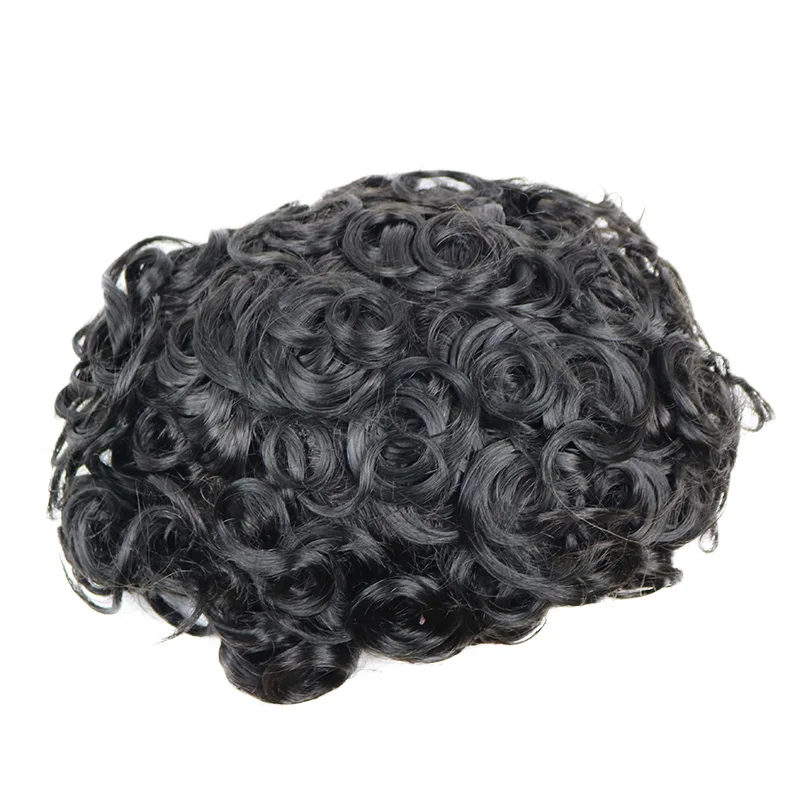 رجل خصلات الشعر المستعار تنفس دائم أستراليا الدانتيل و بولي Toupee الشعر المستعار الرجال 25 مللي متر 24 مللي متر مجعد الذكور أصلع نظام استبدال الشعر البشري الطبيعي #5