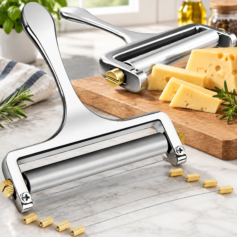 Stainless Steel Cheese Wire Slicer for Cutting Cheddar, Mozzarella, Gruyere, and Raclette Blocks with Adjustable Tension