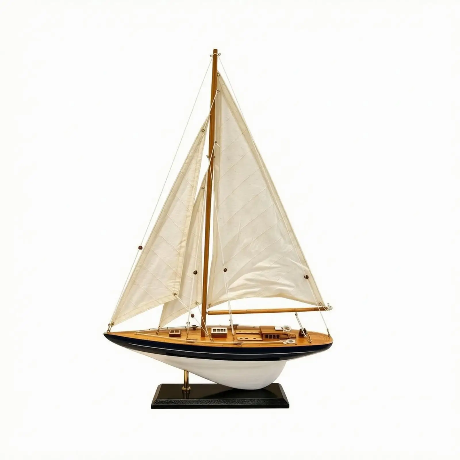 Handmade Wood Sailboat Model Vintage Ship Craft Decor for Entryway Console Display