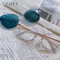 Ceofy Women Cat Eye Glasses Frame Fashion Blue Optical Myopia Prescription Sun Clip On Polarized Eyeglasses Frame New Arrival