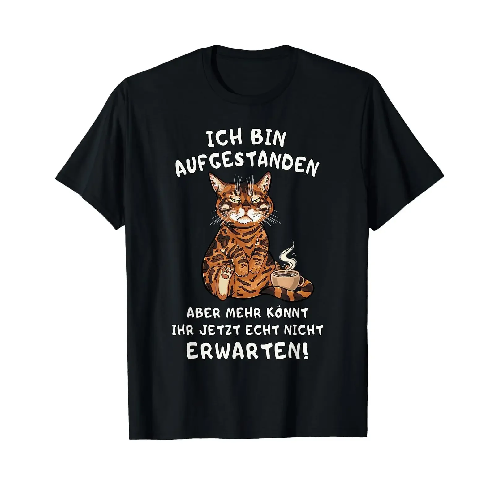 Tired Cat with Coffee Saying über Früh Aufstehen T Shirt vintage Washed Top For Everyday Wear Soft Unisex homme Versatile