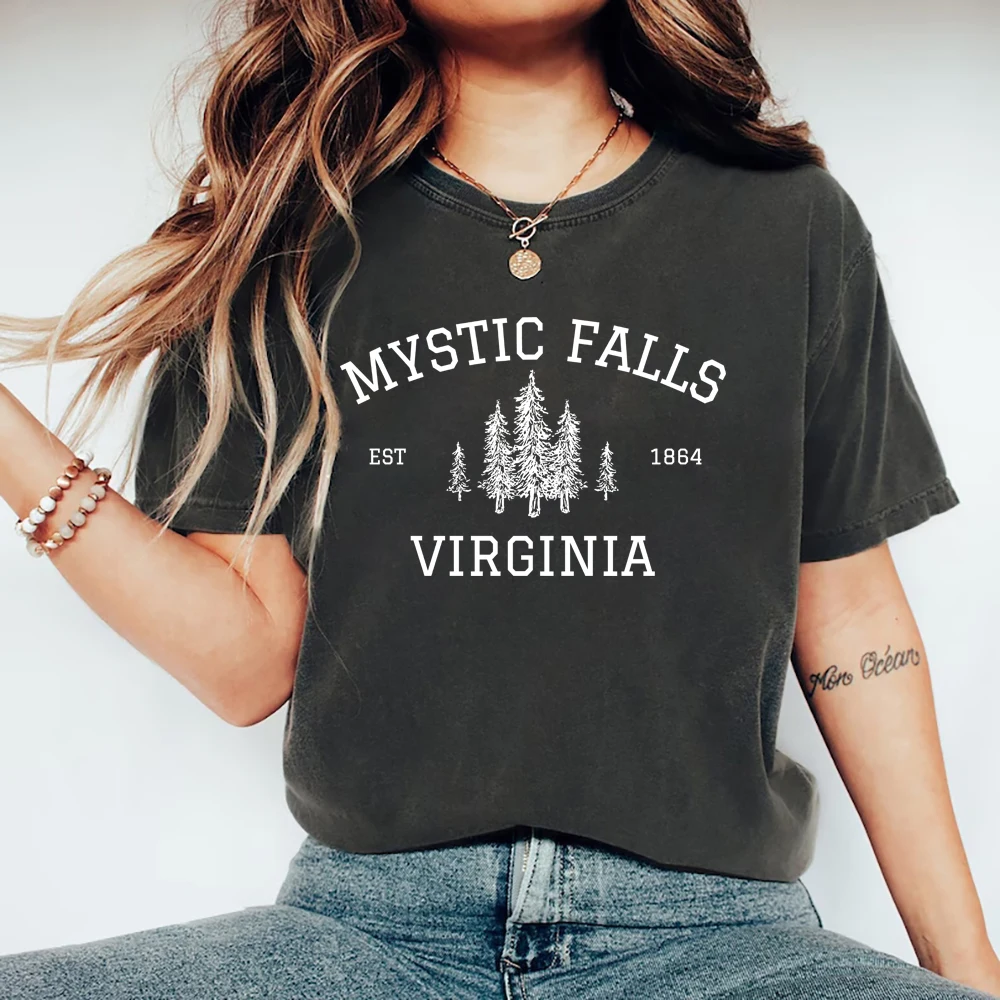 Mystic Falls Virginia T-Shirt Vampire Fan Shirt Salvatore Brothers Tee Women Clothing Short Sleeve Graphic T Shirts Woman Tshirt