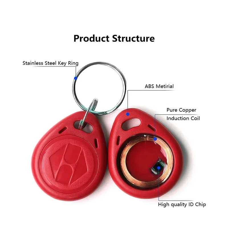 5pcs Red 125KHz RFID Keyfob EM4100 TK4100 Proximity ID Tag Waterproof Keychain for Door Access Control Attendance Parking