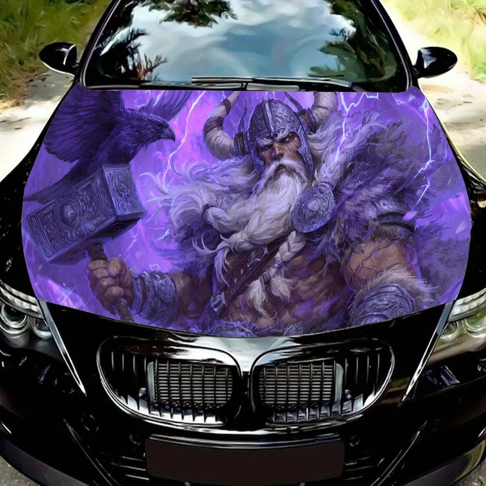 

Thunder God of War Print PVC Car Vinyl Wraps, Self-Adhesive Waterproof Car Hood Decal Sticker, Car Decoration Protection Sticker