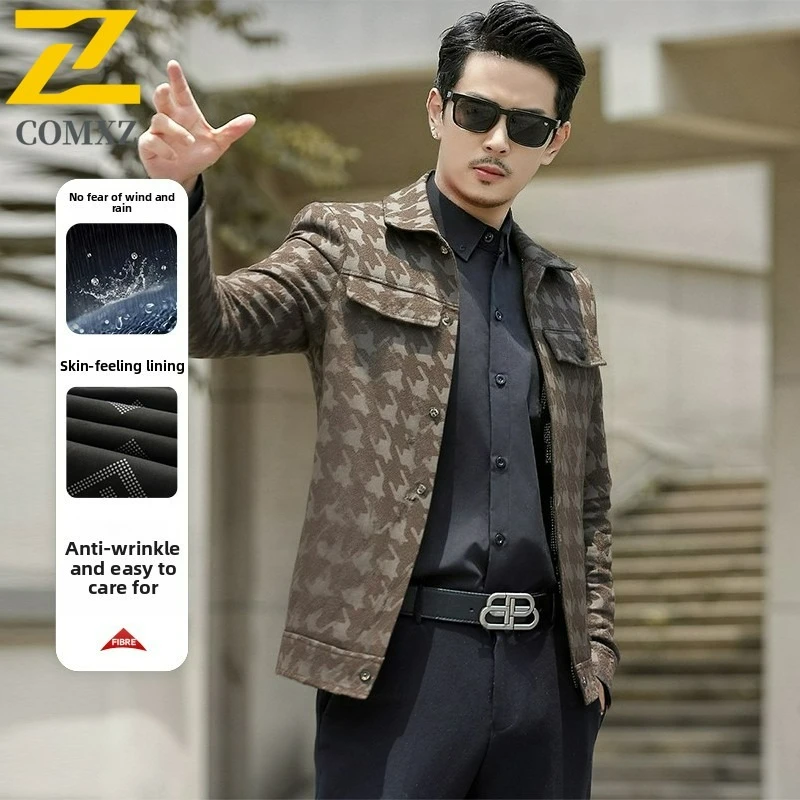 

COMXZ Trendy Leather Coats Classics Turndown Collar Business Style Leather Jacket Casual Hiking Windproof Autumn Mens Clothing