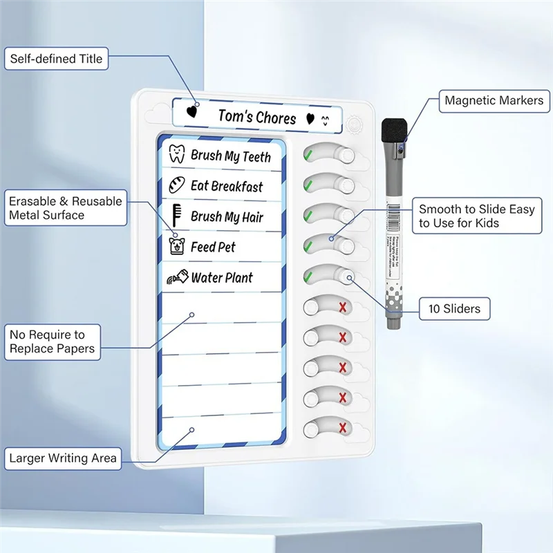 Gráfico de tarefas apagável atualizado para crianças, lista de tarefas de rotina, placa de planejamento com adesivos magnéticos, geladeira magne