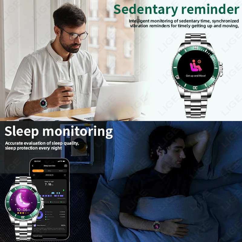 Original LIGE Smart Watch 100+ Sports Modes IP68 Waterproof 1.27'' HD Screen Bluetooth Call Smart watchs for men Android IOS New