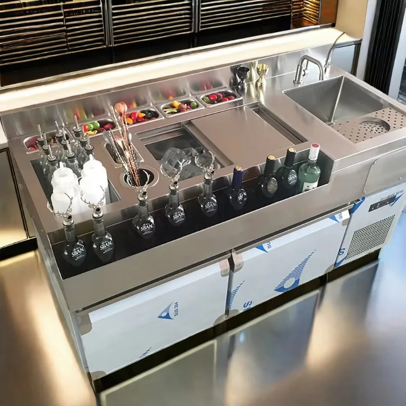 OEM stainless steel cocktail station for event gatherings, single temperature mobile bar, cocktail bar, bartender workbench