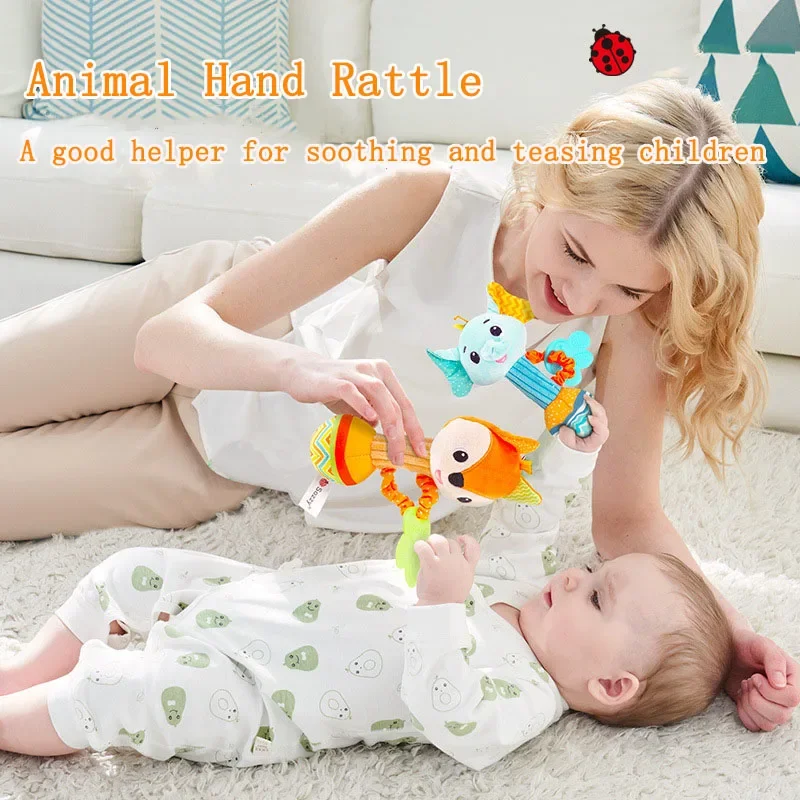 Baby Rattles Soft Stuffed Animal Rattle Hand Grip Baby Toys Shaker Crinkle Squeaky Sensory Soothing Toys Toddler Gifts