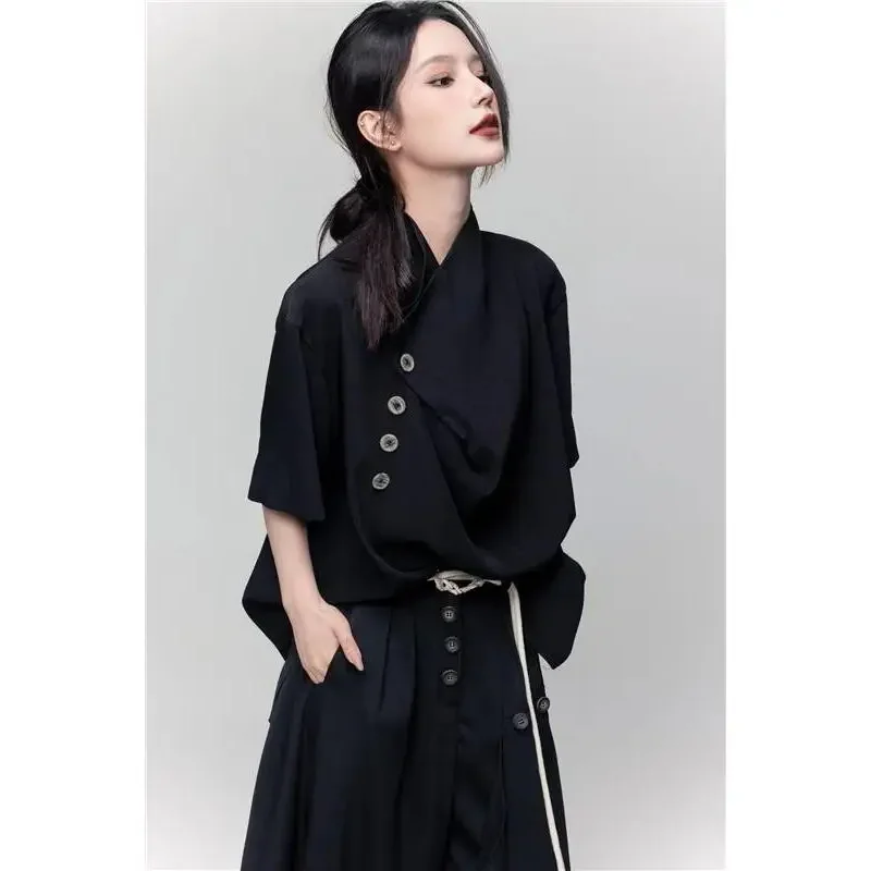 Loose Fit Ort Sve Irt New Chinese Sle Ex Retro Design Youth Faion Summer Casual Wear Stehkragen Regelmäßige Länge