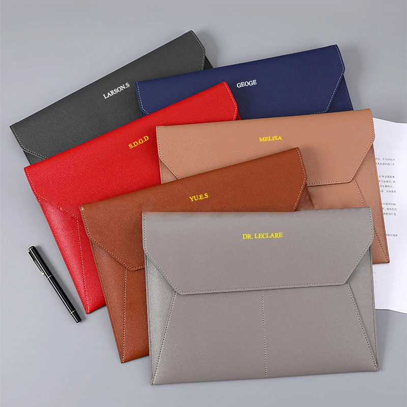 Business Engrave Initials Document Bag A4 Paper Office Luxury pu Leathr Folder Simple Waterproof Student File Pouch Storage Bag