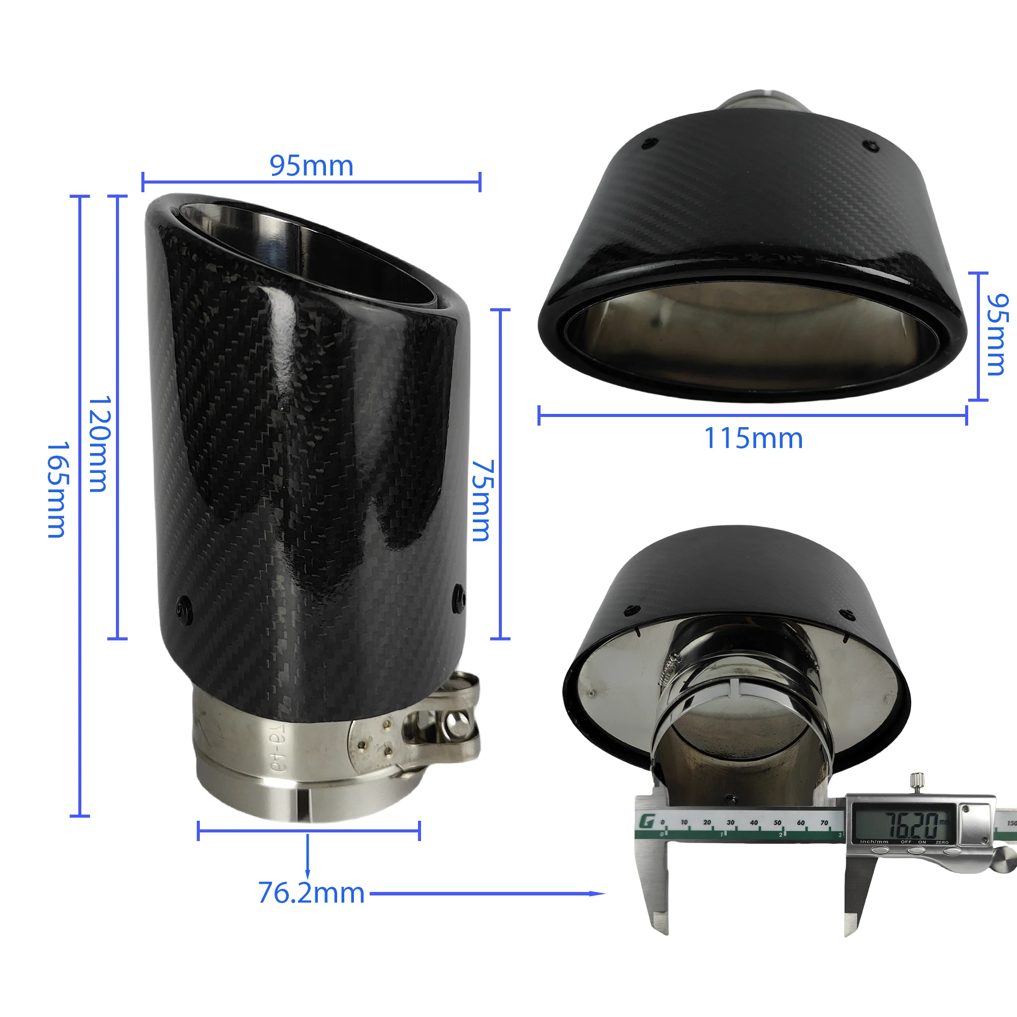 1 Stuks Universele Glanzende Koolstofvezel Auto Uitlaten Tip Uitlaatpijp Nozzle Decoratie Polijsten Ovale Breedte 105/115/130/150
