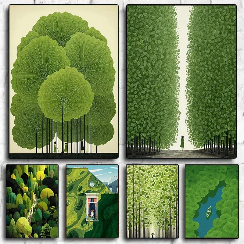 1pc frameless Canvas Painting Nordic Green Forest Jungle Explore Poster Print Tree Canvas Painting Wall Art Picture for Coffee H