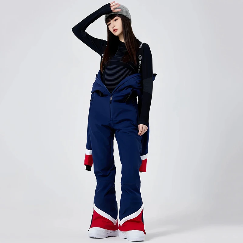 2025 Slim Fit Ski overall atmungsaktive Ski anzüge neue Winter Frauen Snowboard Gesamt riemen Trainings anzug Kapuze weibliche Schnee kleidung