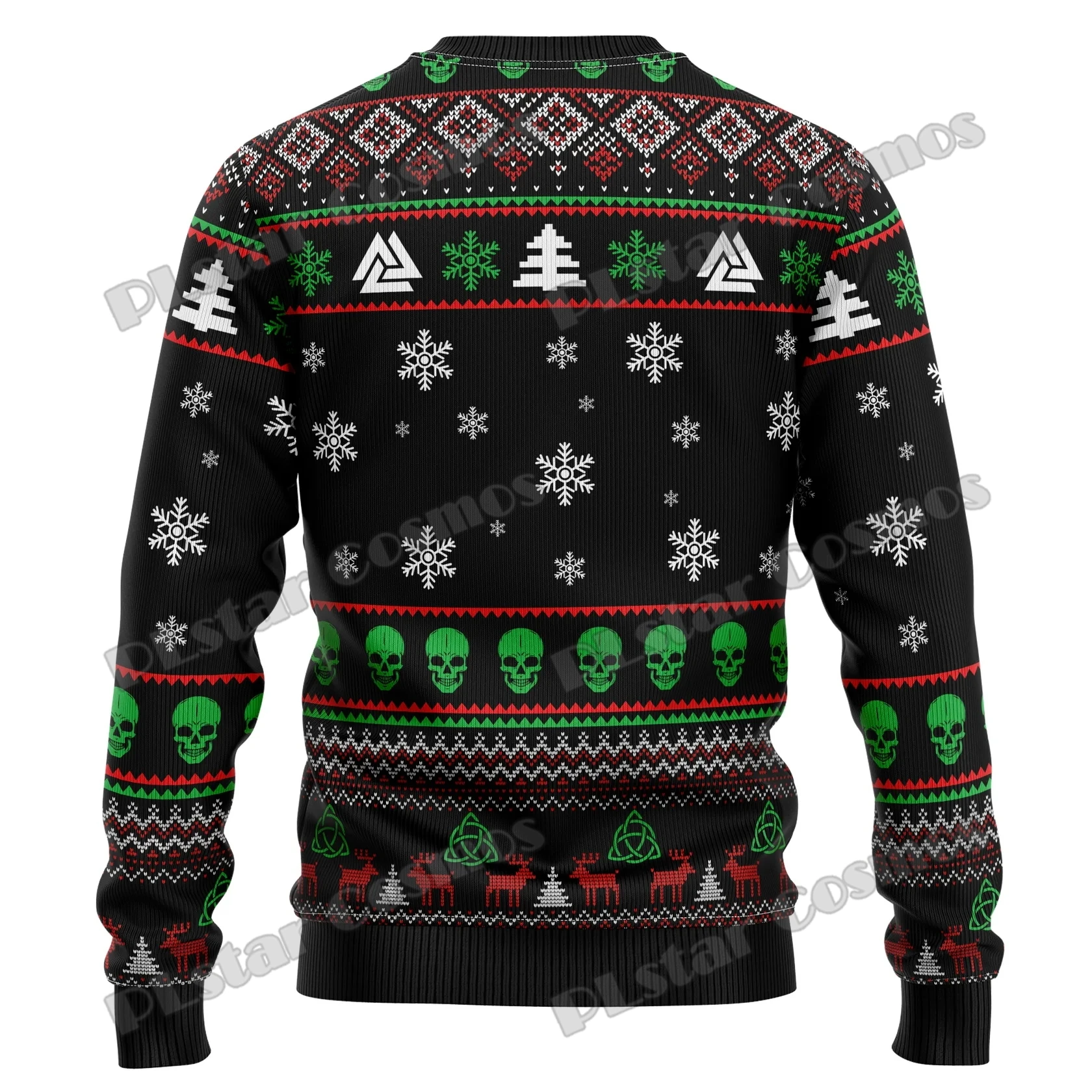 Autumn Winter Unisex Casual Knit Pullover Sweater Valhalla Fa-La-La-La & Skulls 3D Printed Men\'s Ugly Christmas Sweater KMY08