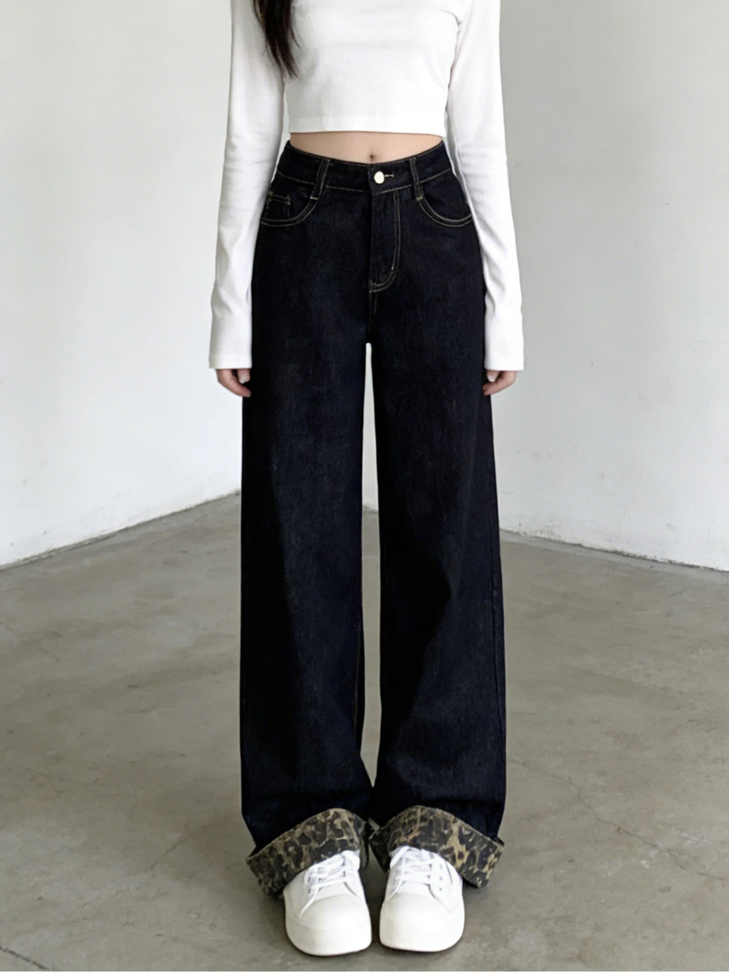 

Женские джинсы с высокой талией и широкими штанинами в американском ретро-стиле с леопардовым принтом, свободные длинные брюки, весна 2026, большие размеры, повседневные джинсы