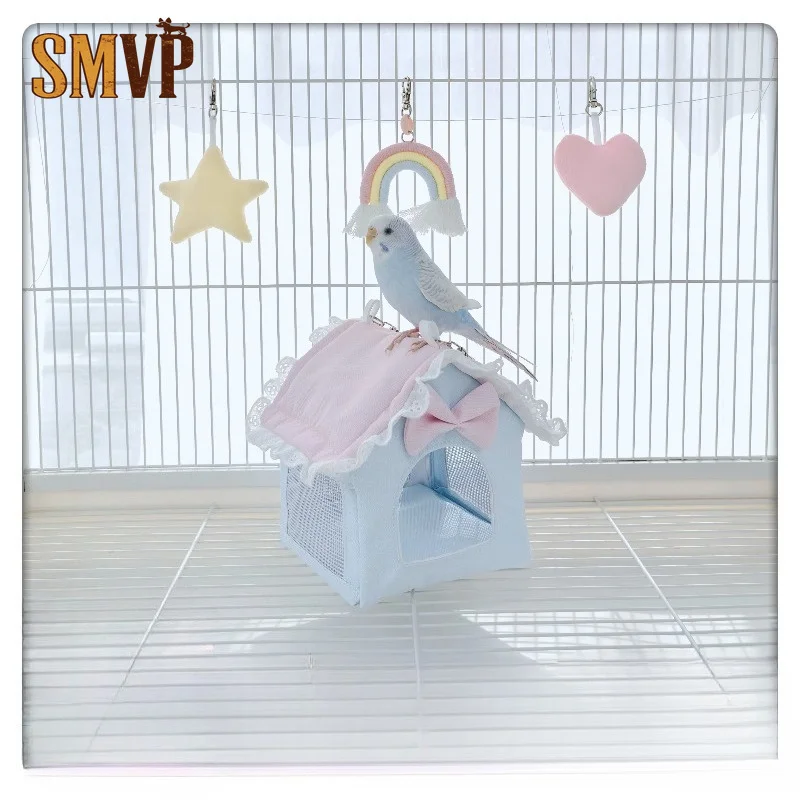 

Breathable Summer Bird House Mesh Hanging Hammock Nest with Removable Mat Lightweight Cooling Cage Tent for Small Birds