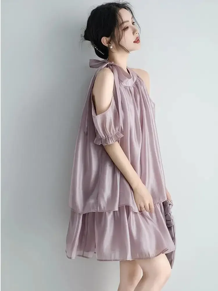 Summer New Party Dress Women Elegant Luxury Korean Fashion Solid Ruffled Mini Evening Dress Casual Chiffon Loose Female Clothing