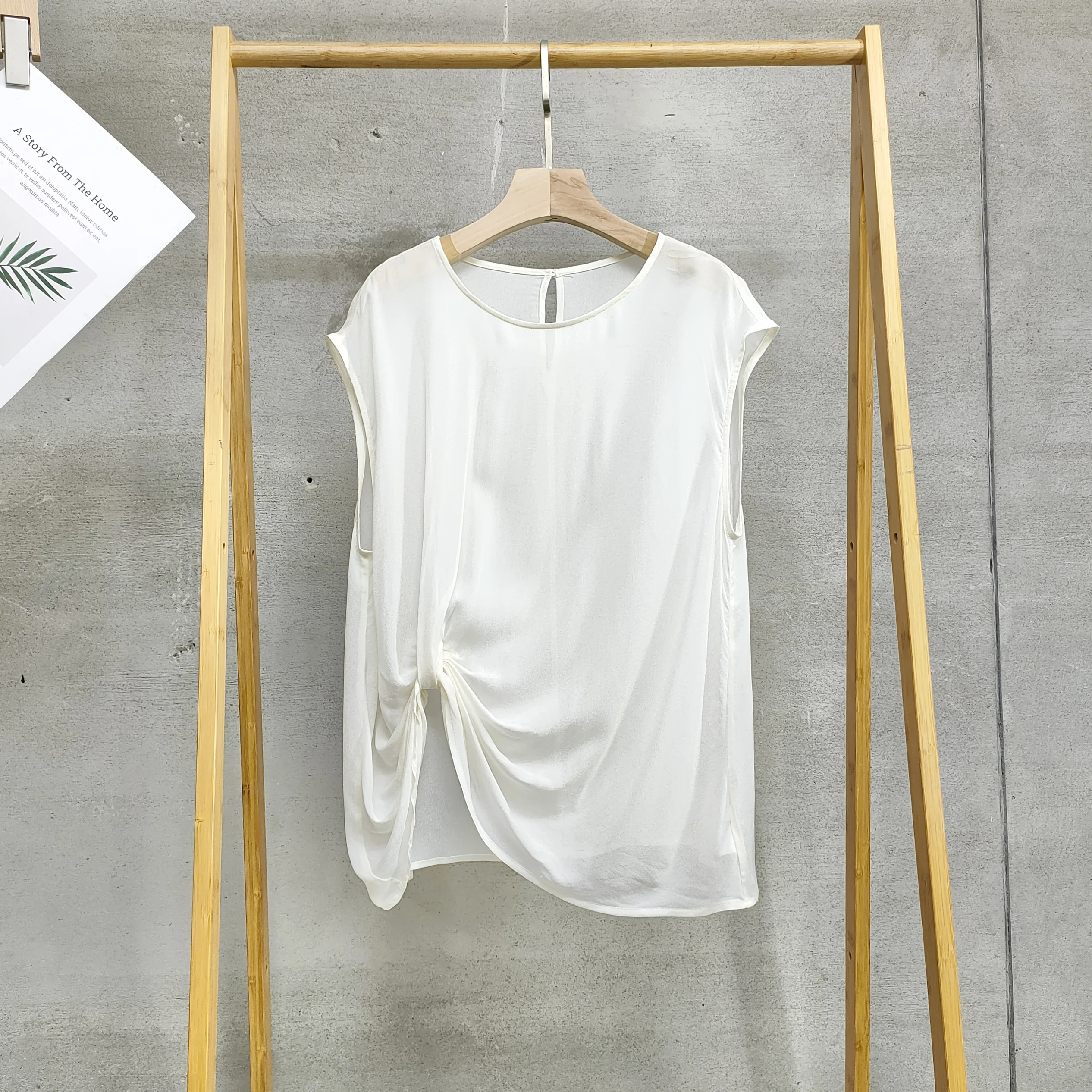 

Faionable Slimming round Ne Svel irt Women's Design Sensation Summer Crumpled Top Commute Sle Loose Fit Pure Color