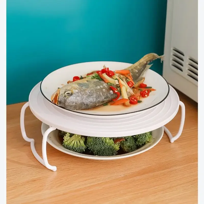 Microwave Storage Rack Meal Heating Kitchen Tiered Steaming Rack Round Tiered Shelves Home Meal Dorm Cooking Tools - view 5