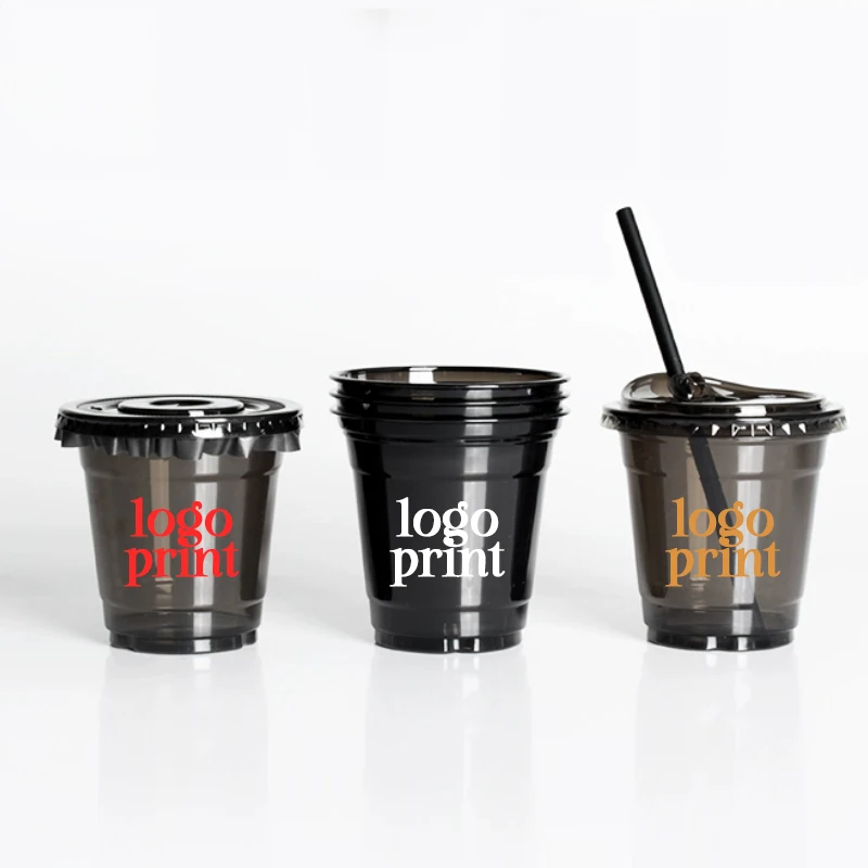 Customized Disposable Black American Iced Coffee Cup With Lid, Pet Transparent Cold Drink Latte, Thickened Milk Tea Takeout Cup