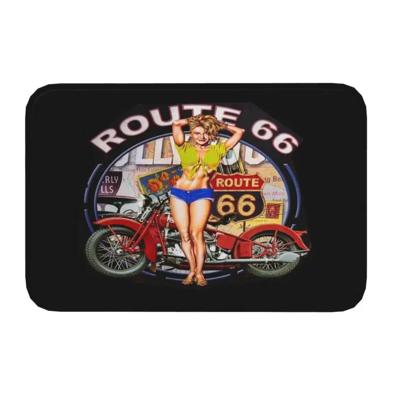 Americana Route 66 Front Door Mat Anti-Slip Indoor Waterproof America Highway Doormat Kitchen Balcony Entrance Rug Carpet