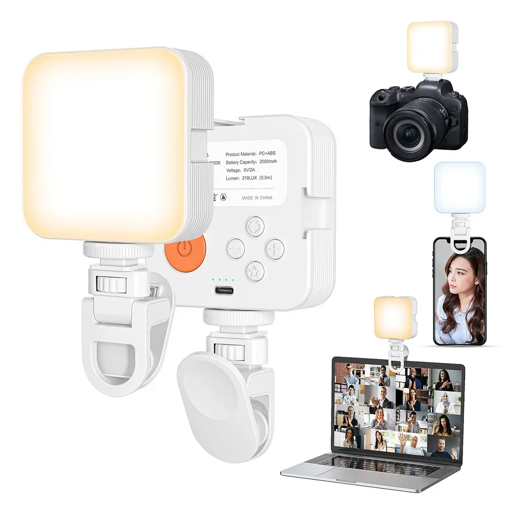 3000K-6500K LED Fill Light Smarphone Selfie Light Clip-on Tablet Camera Phone Lights w 3 Cold Shoe for Video Conference