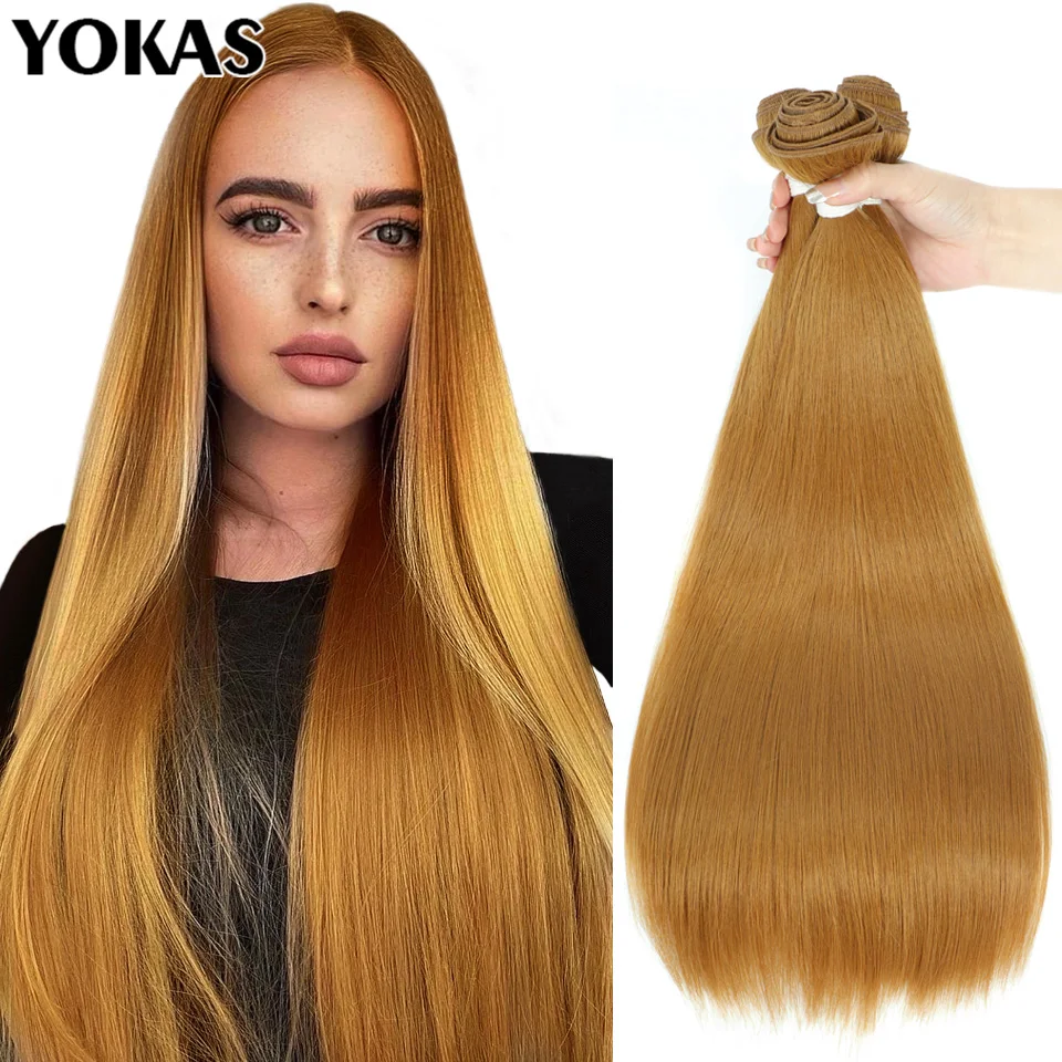 Extensions de cheveux synthétiques en fibre haute température pour femmes, cheveux longs, tissage blond, 613 faisceaux, droit, ombré, blond, rouge, marron