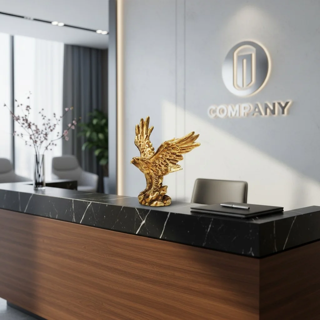 Majestic Golden Eagle Statue Figurine 22CM Resin Flying Eagle Sculpture Luxury Desktop Art for Office Success Home Decor Gift