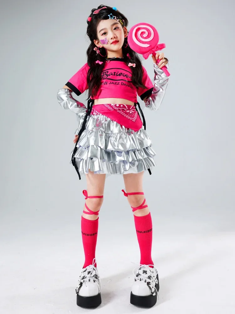 Jazz-Tanz-Outfit für Mädchen, Hip-Hop-Street-Dance-Kostüm für Kinder, Bühnenbekleidung im Kpop-Girl-Group-Stil, süß, cool, scharf – Detail 3