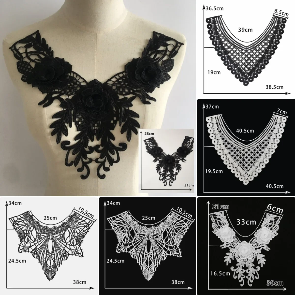 Black and white hollow polyester embroidery Wholesale sales of 1-10 piece  sewing lace DIY decorative clothing accessories