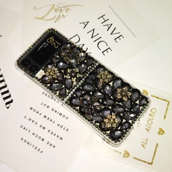 ZFlip5 ZFlip4 Bling Diamond Flower Bow Case For Samsung Galaxy Z Flip 7 Z Flip6 Z Flip3 High-end Glitter Rhinestone Luxury Cover