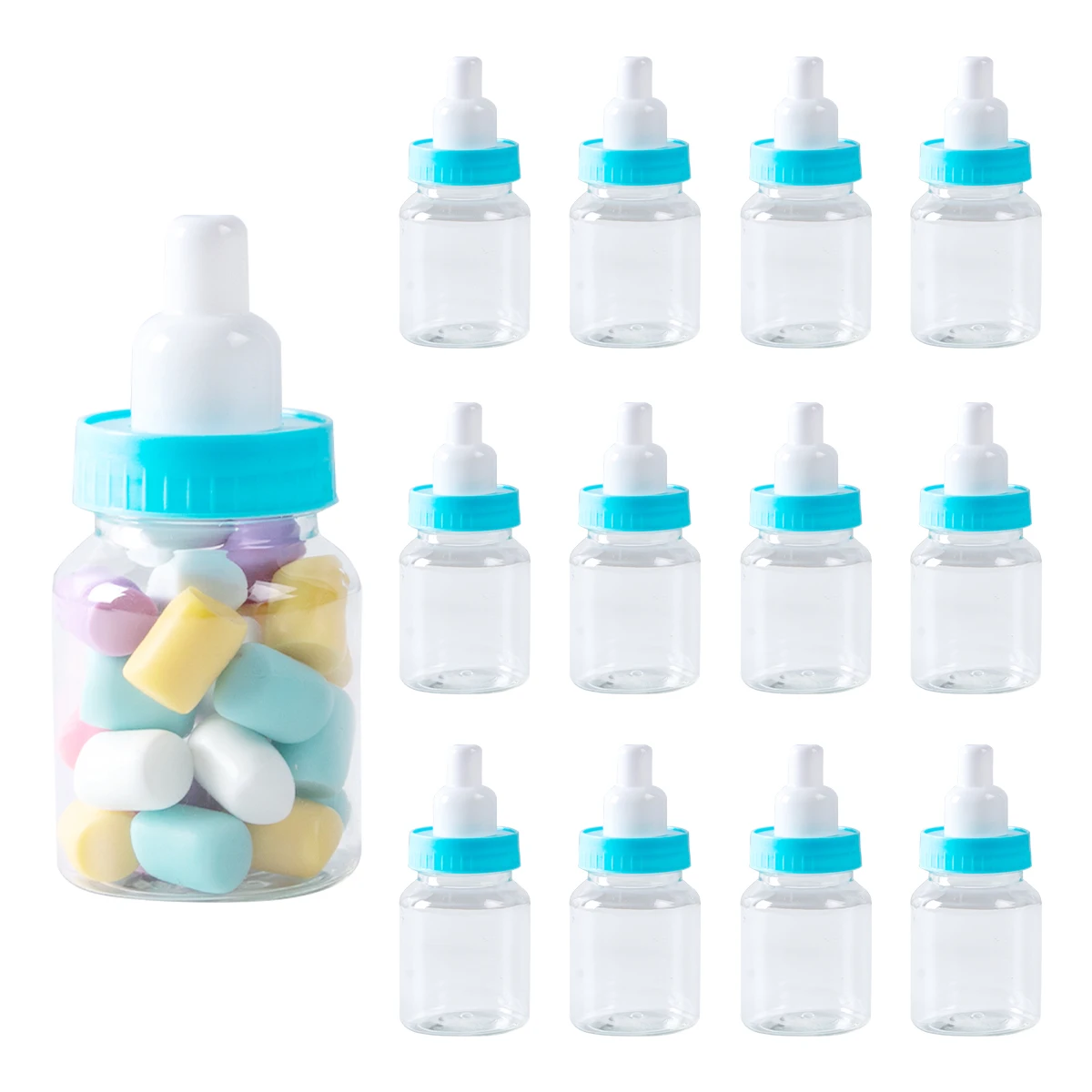 12 Stuks Mini Babyfles Snoepdoos Blauw Roze Plastic Babyfles Snoepfles Gender Onthult Feestdecoratie Babyshower Gunst