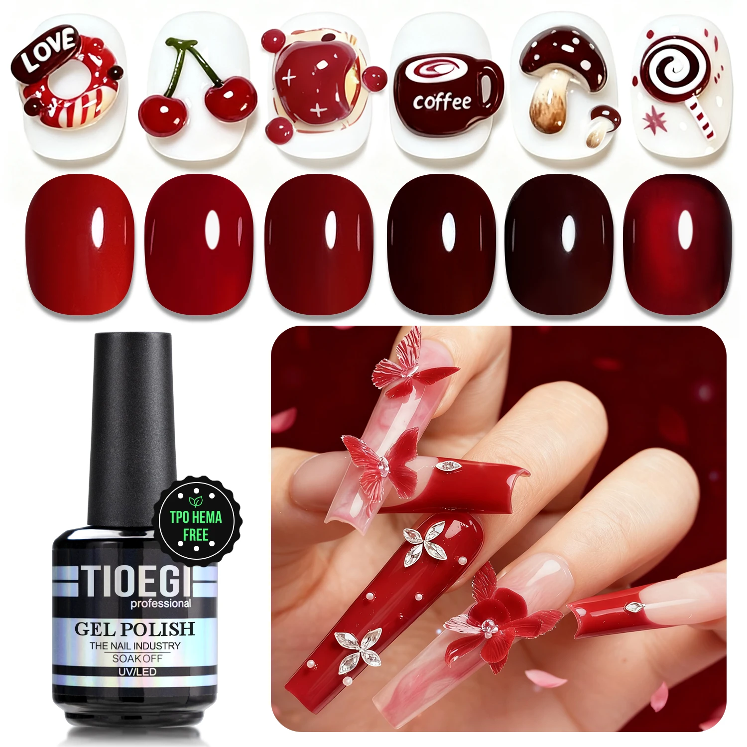 

Tpo Hema Free Christmas Red Gel Nail Polish Set Elegant New Year 6Colors uv led Varnishes Kit Manicure 15ml Semi-permanent Lak