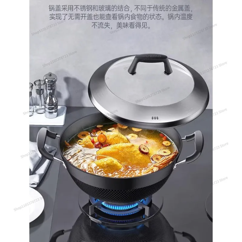 For Binaural Iron Wok Household Cooking Stew Induction Cooker Gas Universal
