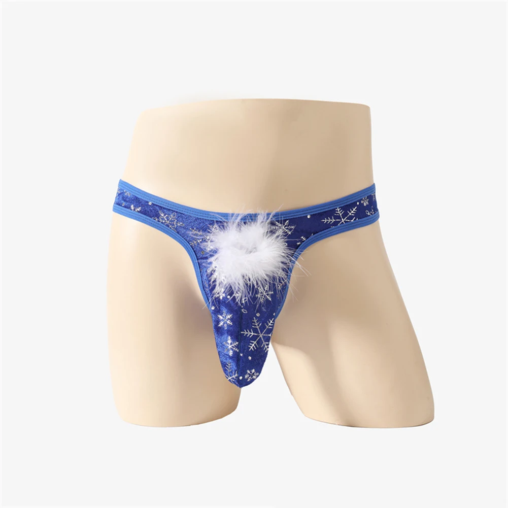 

Men Christmas Thongs Snow Printed Plush Lingerie Gay Sissy Bulge Pouch Panties G-string Sleepwear Soft Underwear Underpants Men