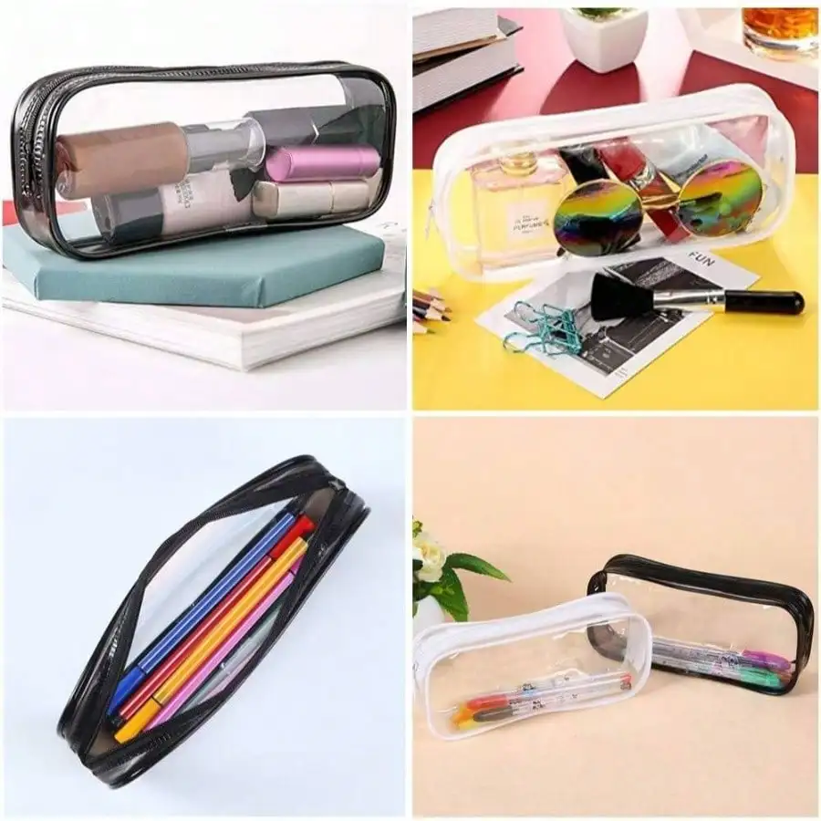 2 個の PVC ジッパーペンシルバッグトイレタリー試験ペン鉛筆ポーチ旅行荷物メイクアップ化粧品バッグ黒と白