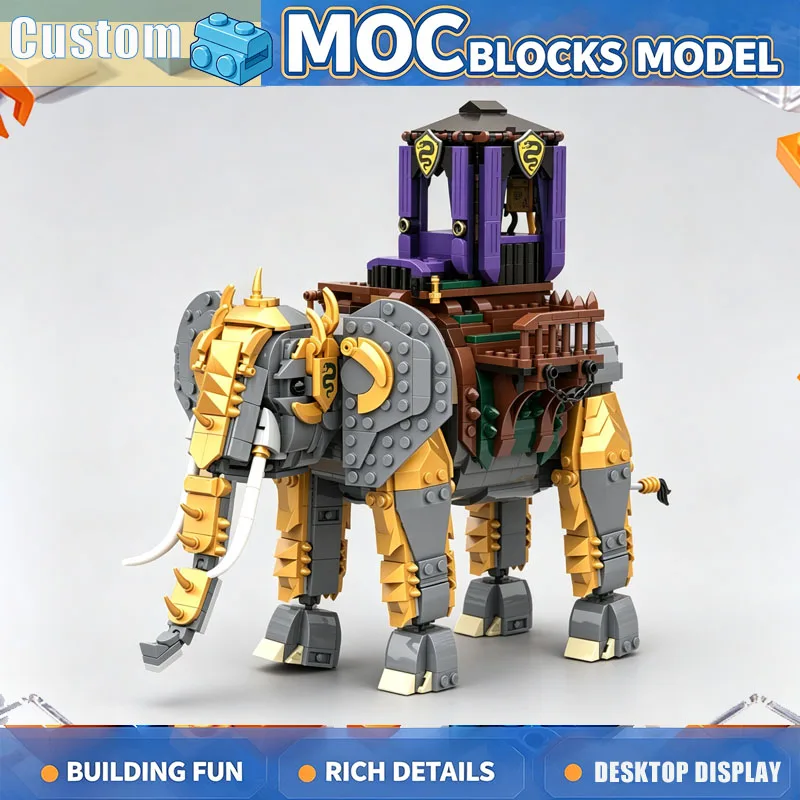 NEW 1182PCS MOC Medieval Armored Elephant War Beast Model Building Blocks Custom Puzzle DIY Creative Assembly Display Toy Gift