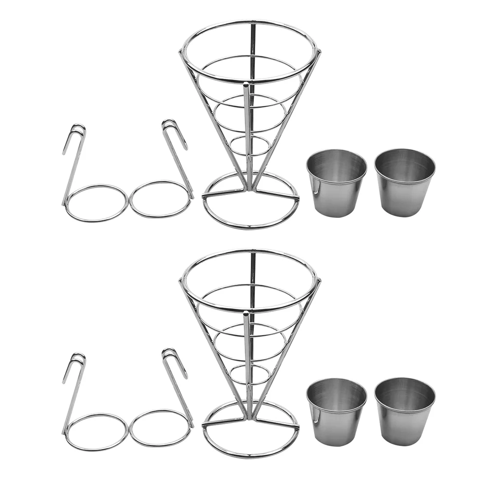 

2 Set Vegetable Rack Fry Stand Dip Compartment Snacks Chips French Fries Cone Basket