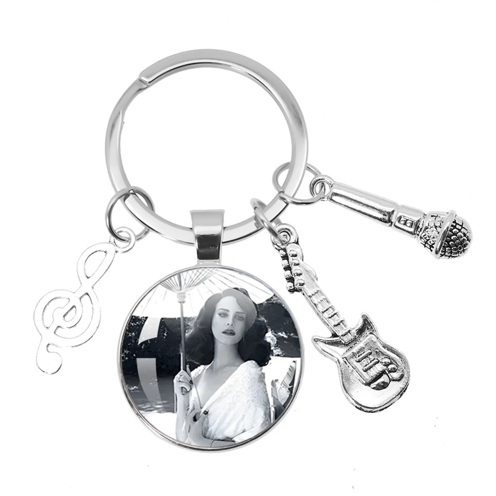 Lana Del Rey Music Themed Keychain Glass Pendant Jewelry Accessories Souvenir Key Ring Fans Gift Born to Die Candy Necklace