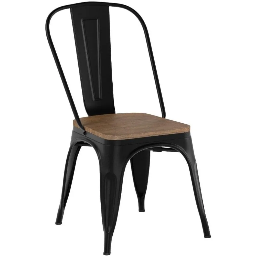 18 Inch Classic Iron Metal Dining Chair with Wood Top/Seat Indoor-Outdoor Use Chic Dining Bistro Cafe Side Barstool Bar